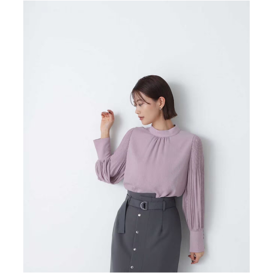 【Montendre】 N 秋季新款 时尚气质百搭纯色圆领褶袖衬衫