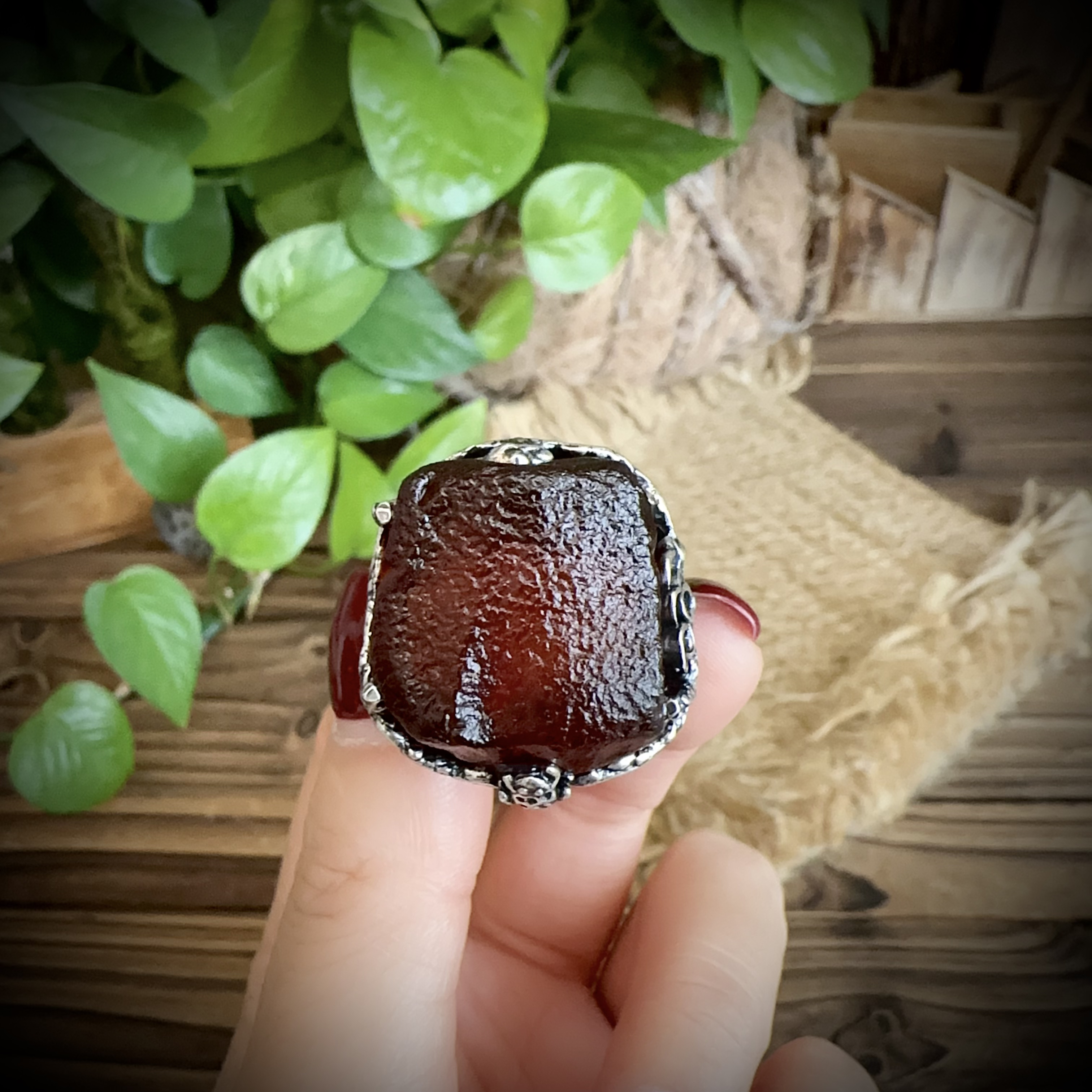 【古香古色】复古s925银蜜蜡琥珀戒指（开口可调节）