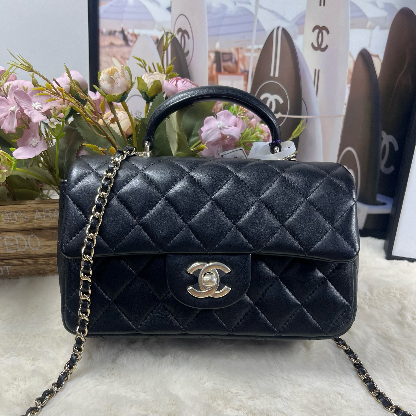 99新 Chanel/香奈儿 黑金手柄大mini（23年票大全套）