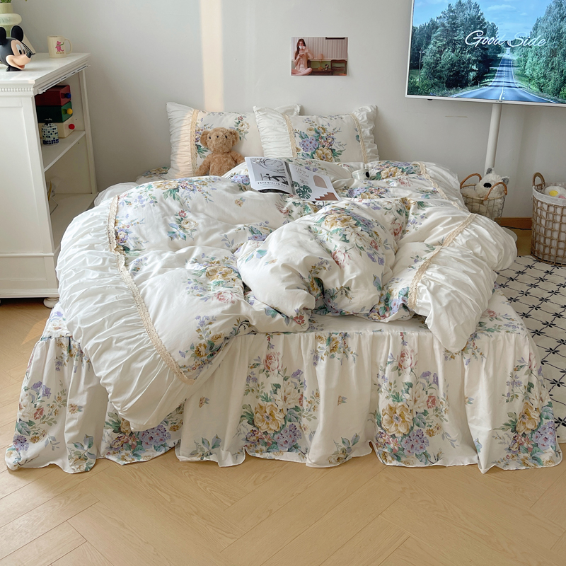 仙女款花边全棉四件套裸睡亲肤公主风床裙款纯棉1.8m少女心床品