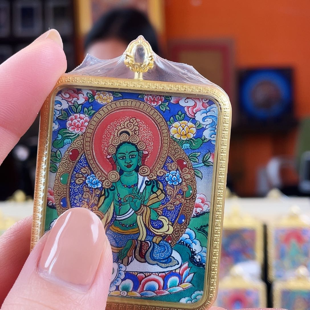 吊坠热贡纯手绘绿度母