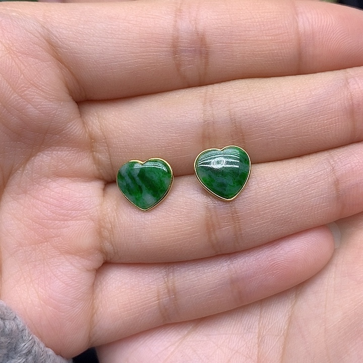 翡翠耳饰18K金镶嵌天然翡翠