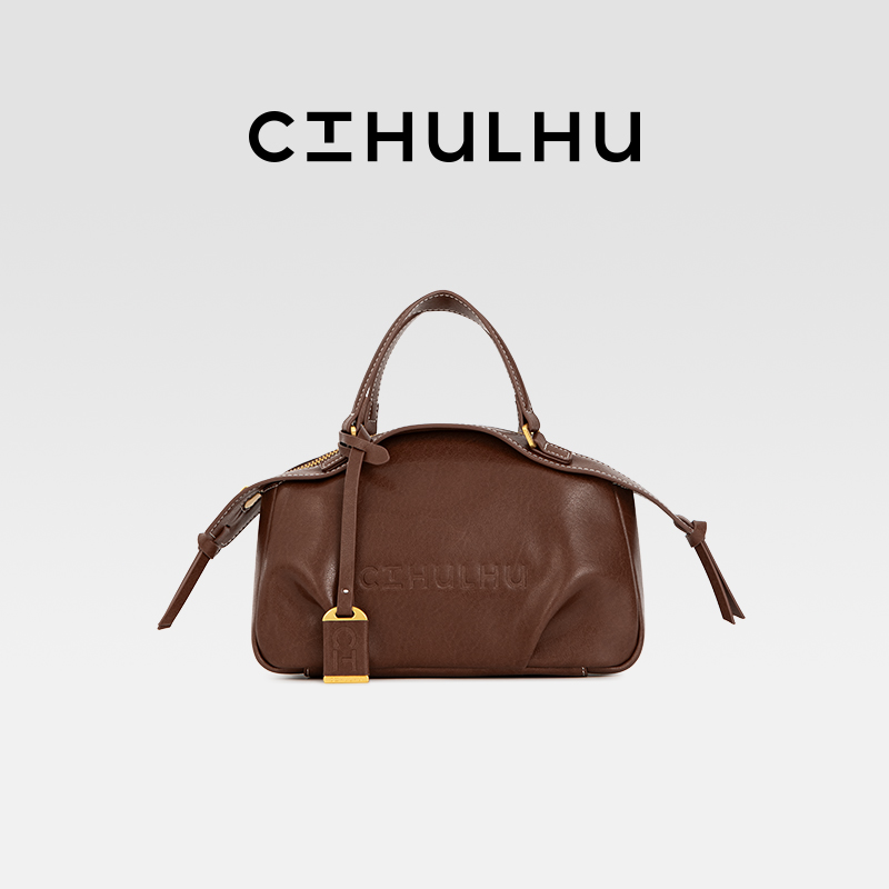 CTHULHU【美拉德吊牌波士顿】CT508B222韩国小众品牌真皮棕色包包XS