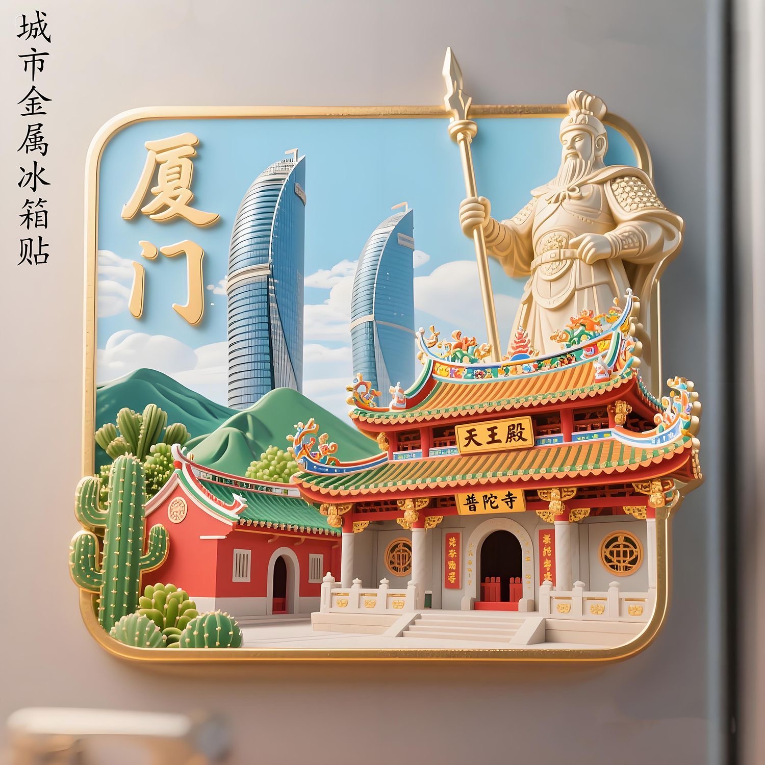 ［福建系列］金属浮雕冰箱贴磁吸立体天王殿城市地标纪念品国潮礼