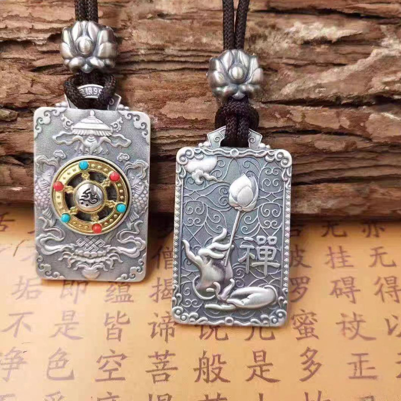 吊坠足银 【如意】999足银佛手莲花吊坠复古转运守护神个性实心挂坠