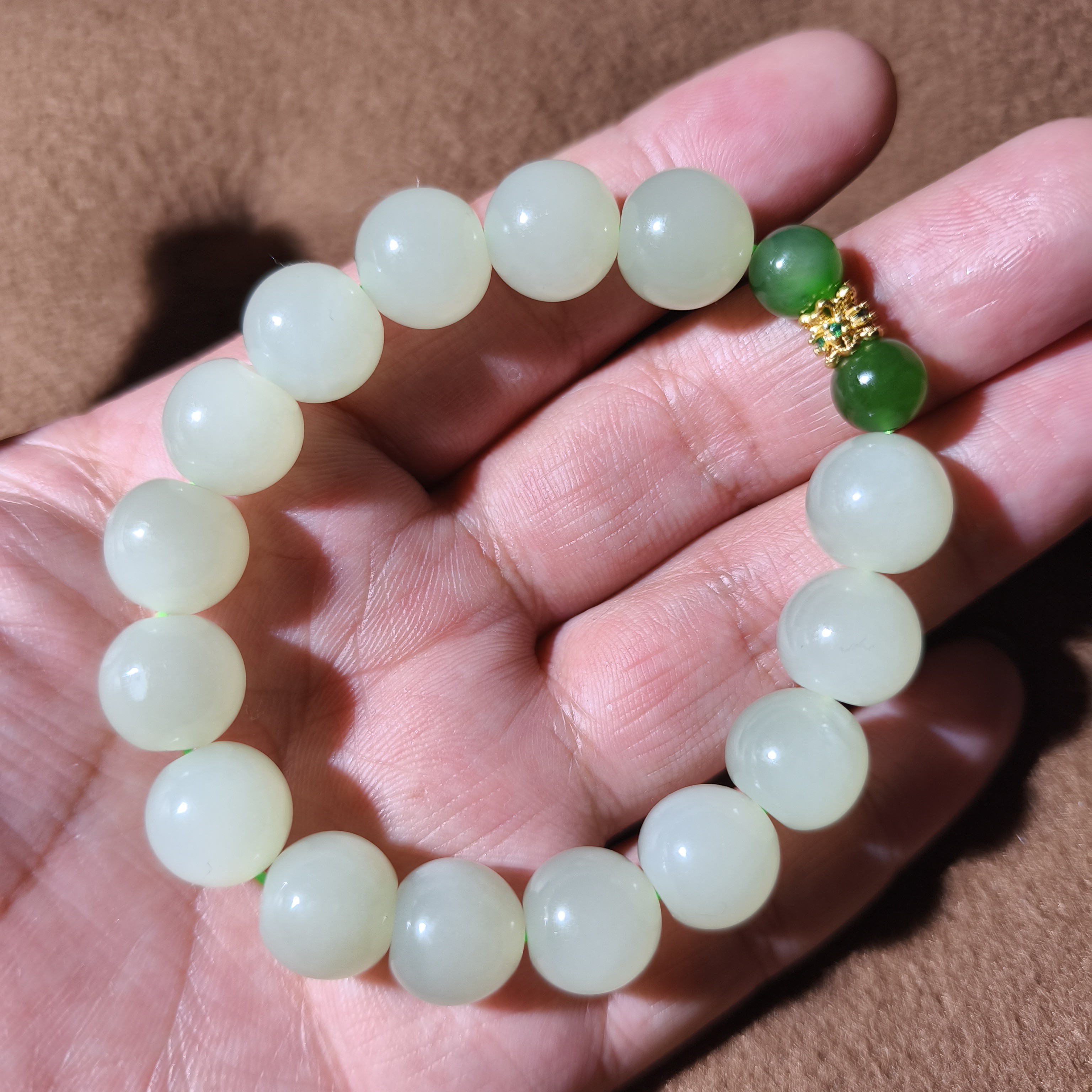 新疆和田玉冰晴水圆珠手串卡12