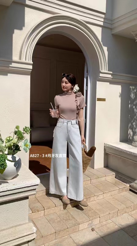 高腰显瘦牛仔裤女垂感阔腿版型百搭休闲直筒裤