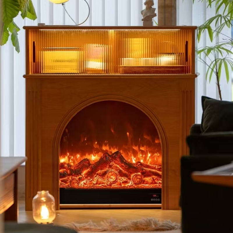 达杰壁炉客厅餐厅复古玄关柜樱桃木实木原木色装饰柜壁炉柜家用