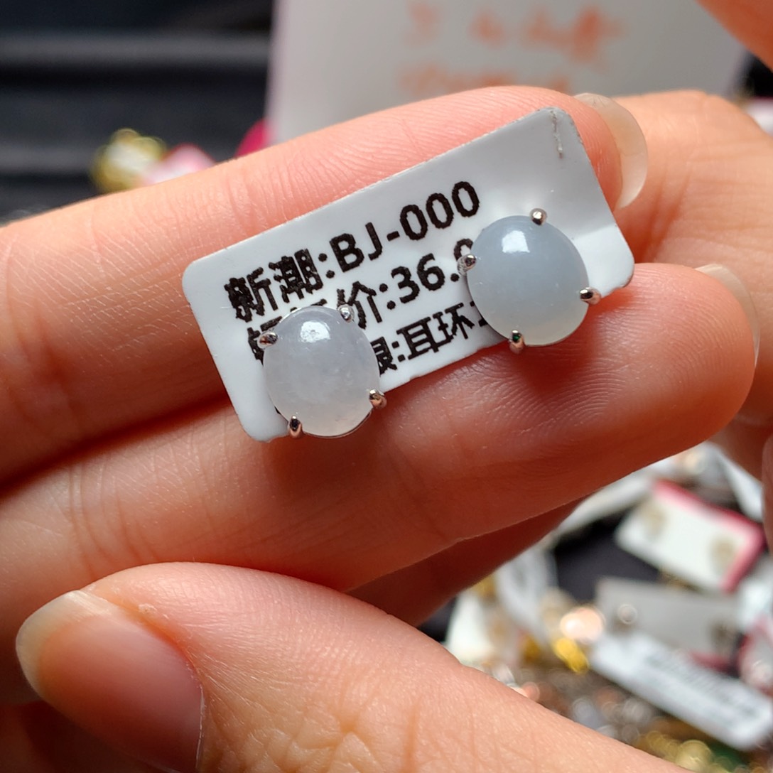 翡翠戒指银S925镶嵌天然翡翠天然翡翠耳饰