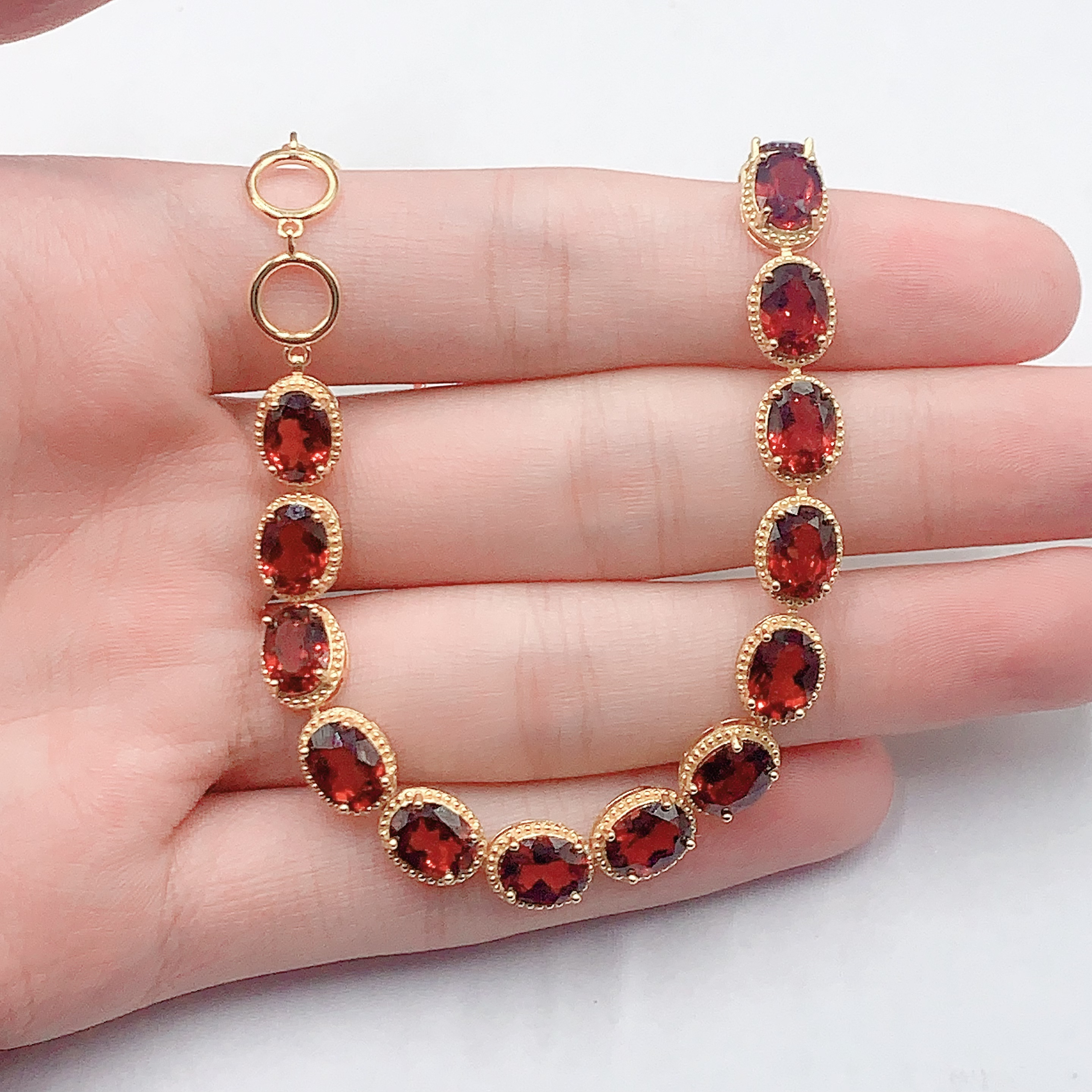 s925银天然鸽血红石榴石手链6x8精致百搭