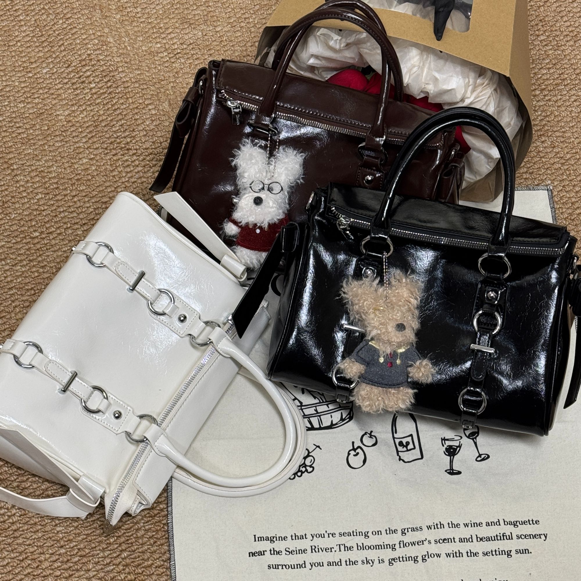 Nostalgia百搭通勤斜挎包INS大容量托特包新年包包复古波士顿漆皮