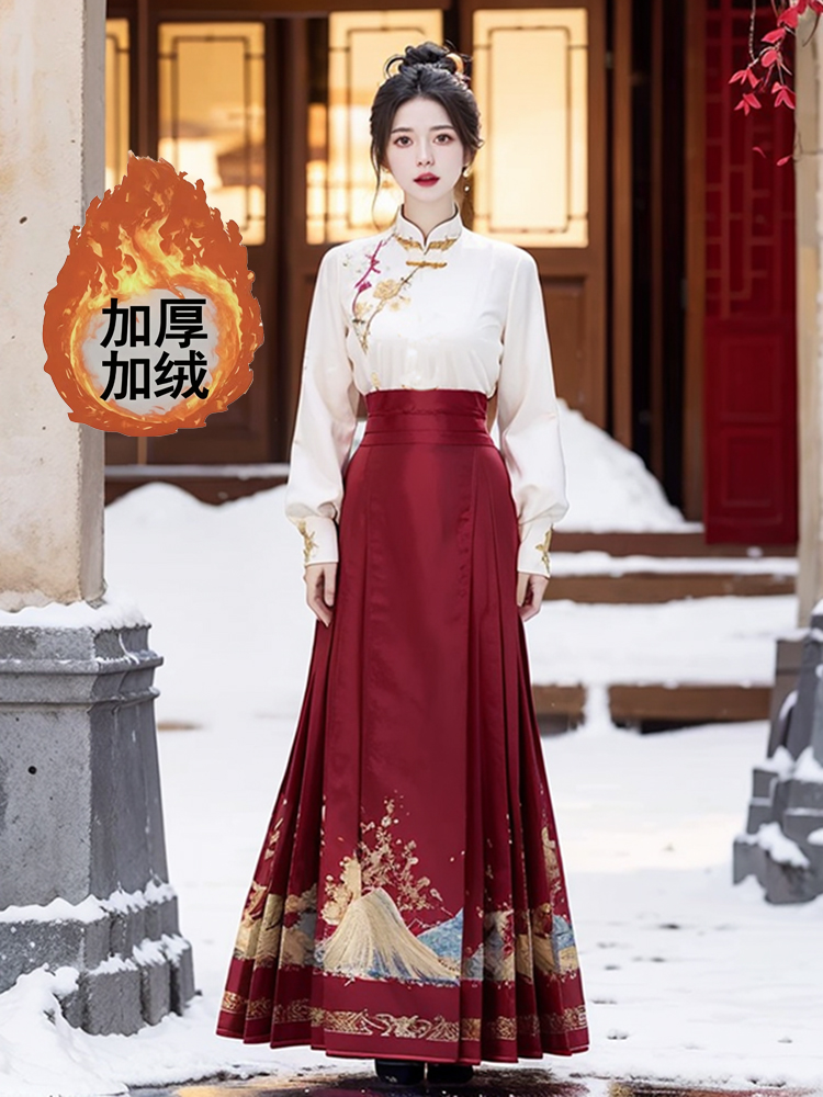 独特漂亮超仙加厚加绒汉服今年流行冬季新款复古刺绣上衣马面裙女
