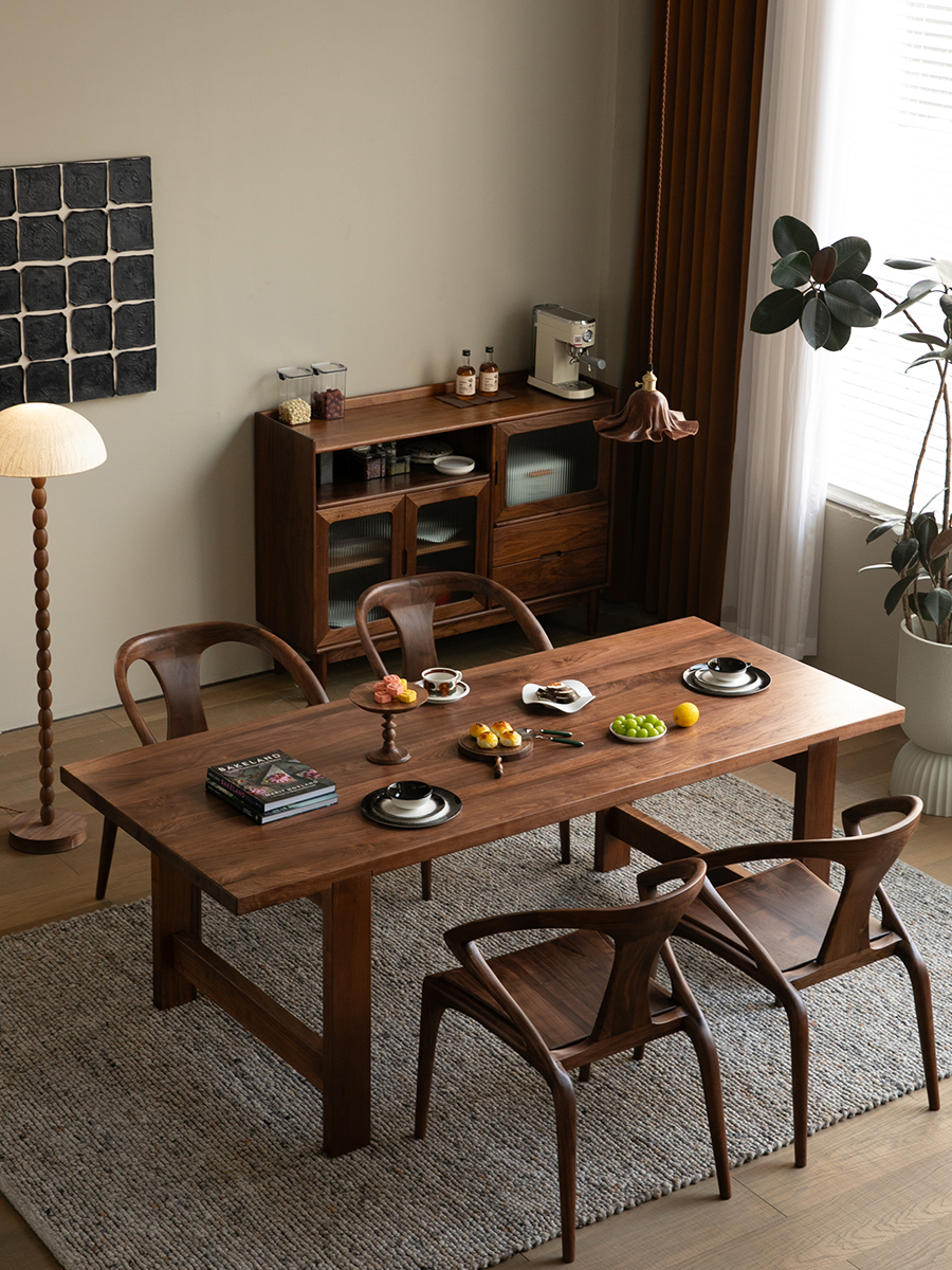 全实木原木餐桌北欧黑胡桃木饭桌工作台现代厚板大板桌大书桌