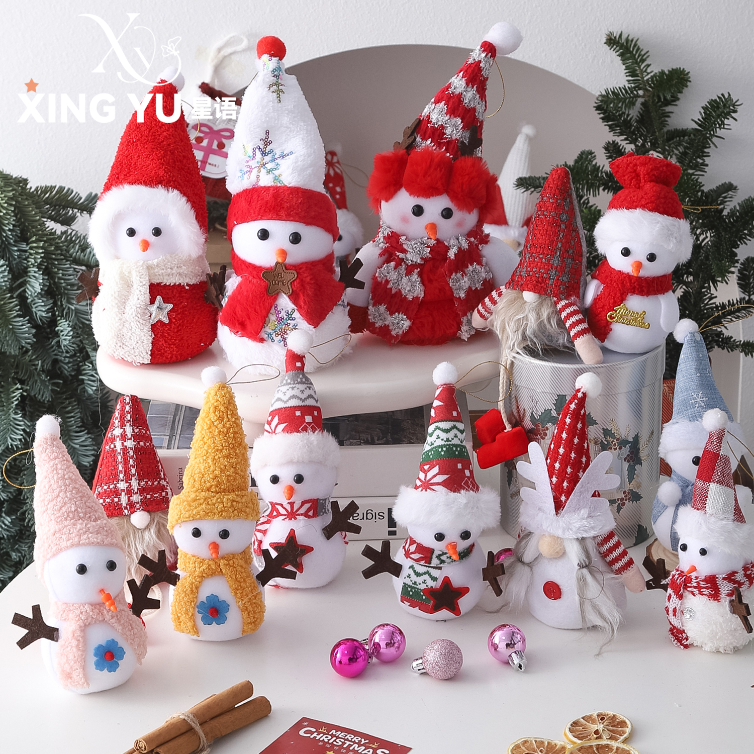 【圣诞新品】新款小雪人玩偶公仔摆件装饰搭配小熊花艺包装材料