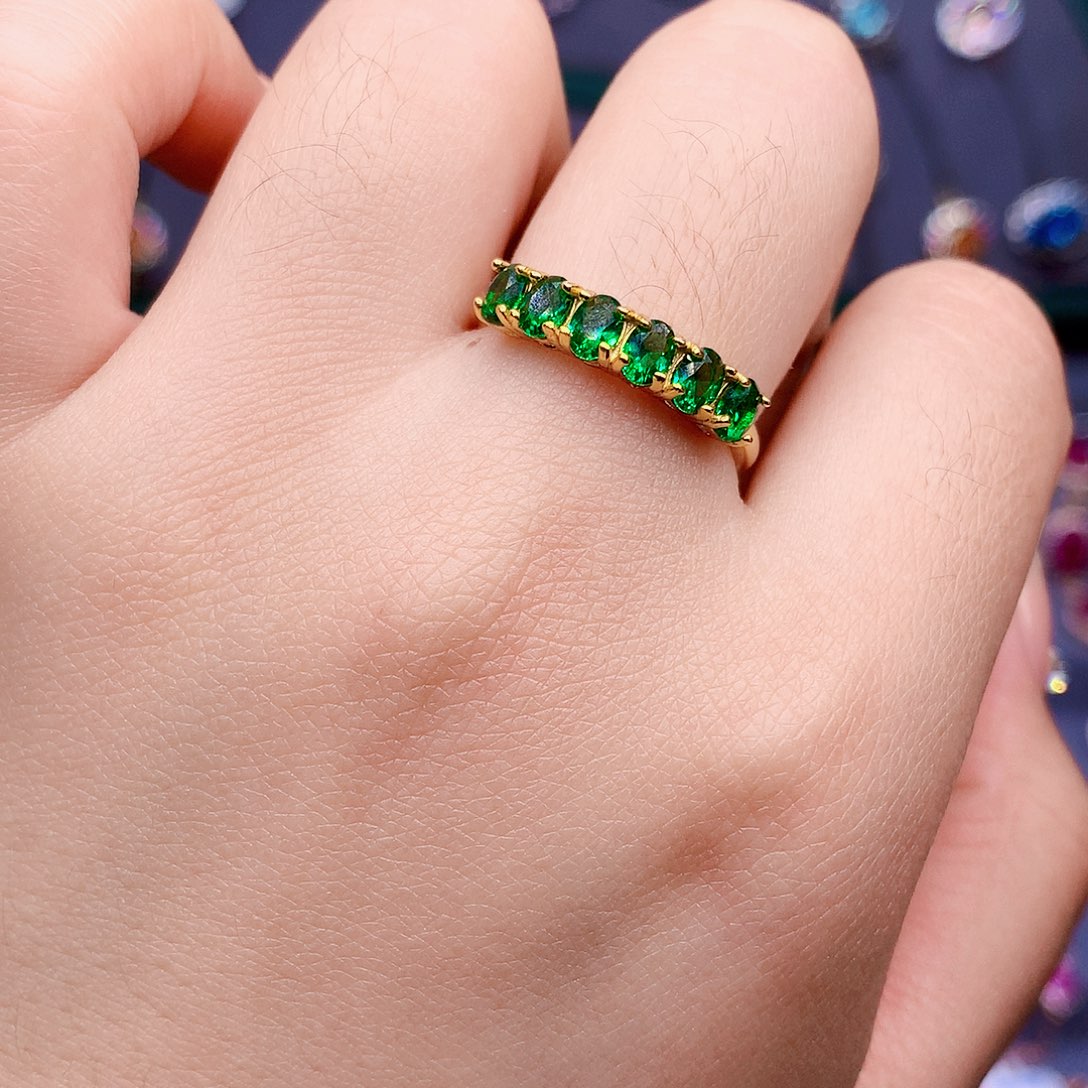 祖母绿戒指银S925镶嵌