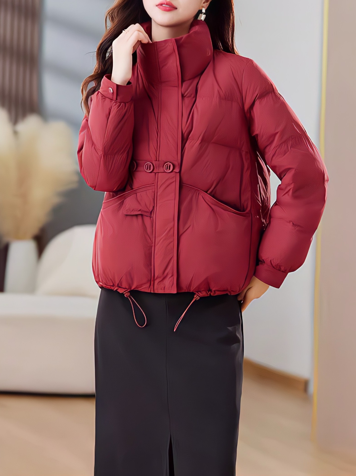 韩版加厚三粒扣白鸭绒羽绒服