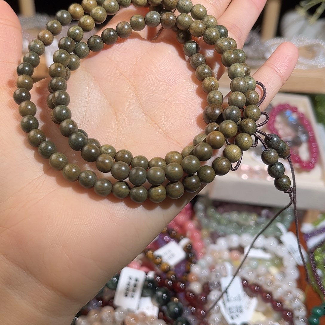 烟晶未镶嵌手链绿檀三圈