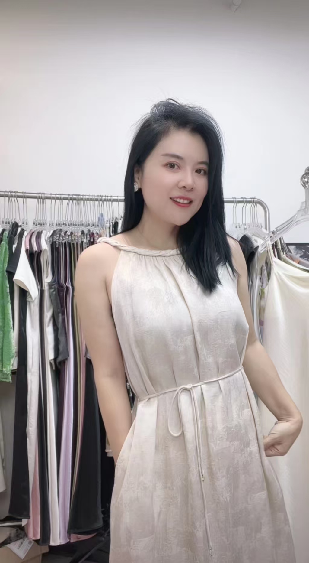 【大表姐】（挂脖提花连衣裙 ）南油高货真丝亚麻连衣裙显瘦