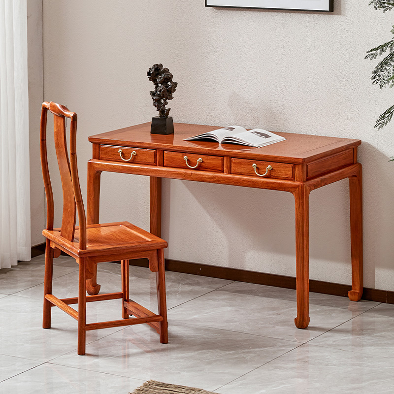缅甸花木书桌新中式办公桌全实木家用大果紫檀书法桌红木电脑桌