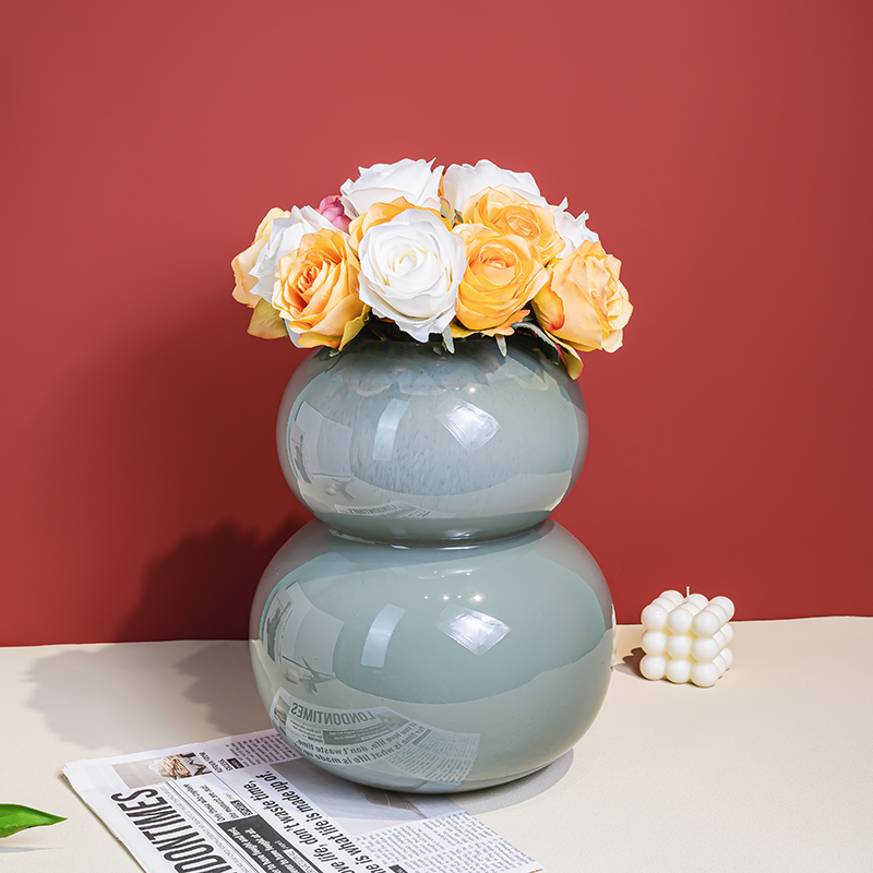 [豆豆]K253欧式轻奢简约绿色琉璃花瓶客厅桌面摆件