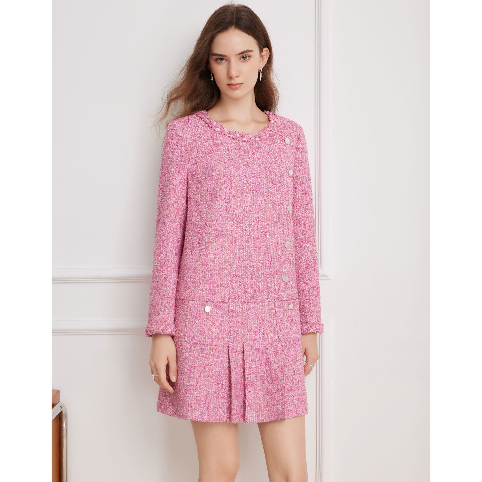 Goodland美地2026春季新款浪漫法式粗花呢小香风连衣裙LC36105050