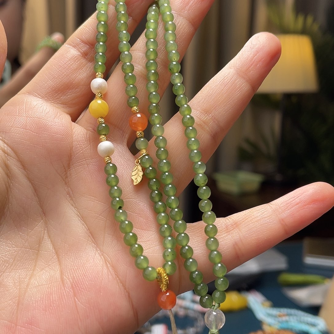 蜜蜡银S925镶嵌裸石项链