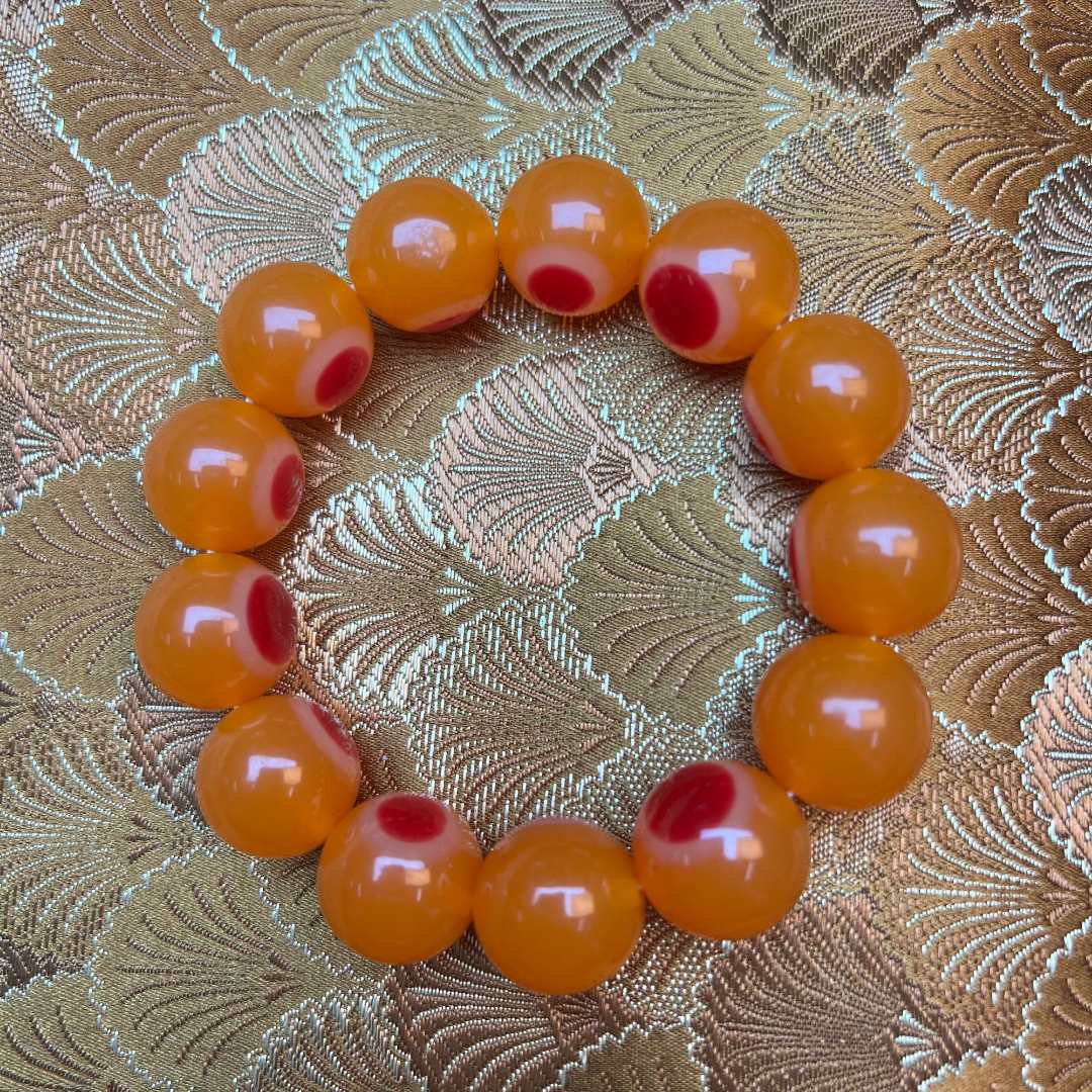 【 炎轩文趣斋】黄色一点红圆珠手串