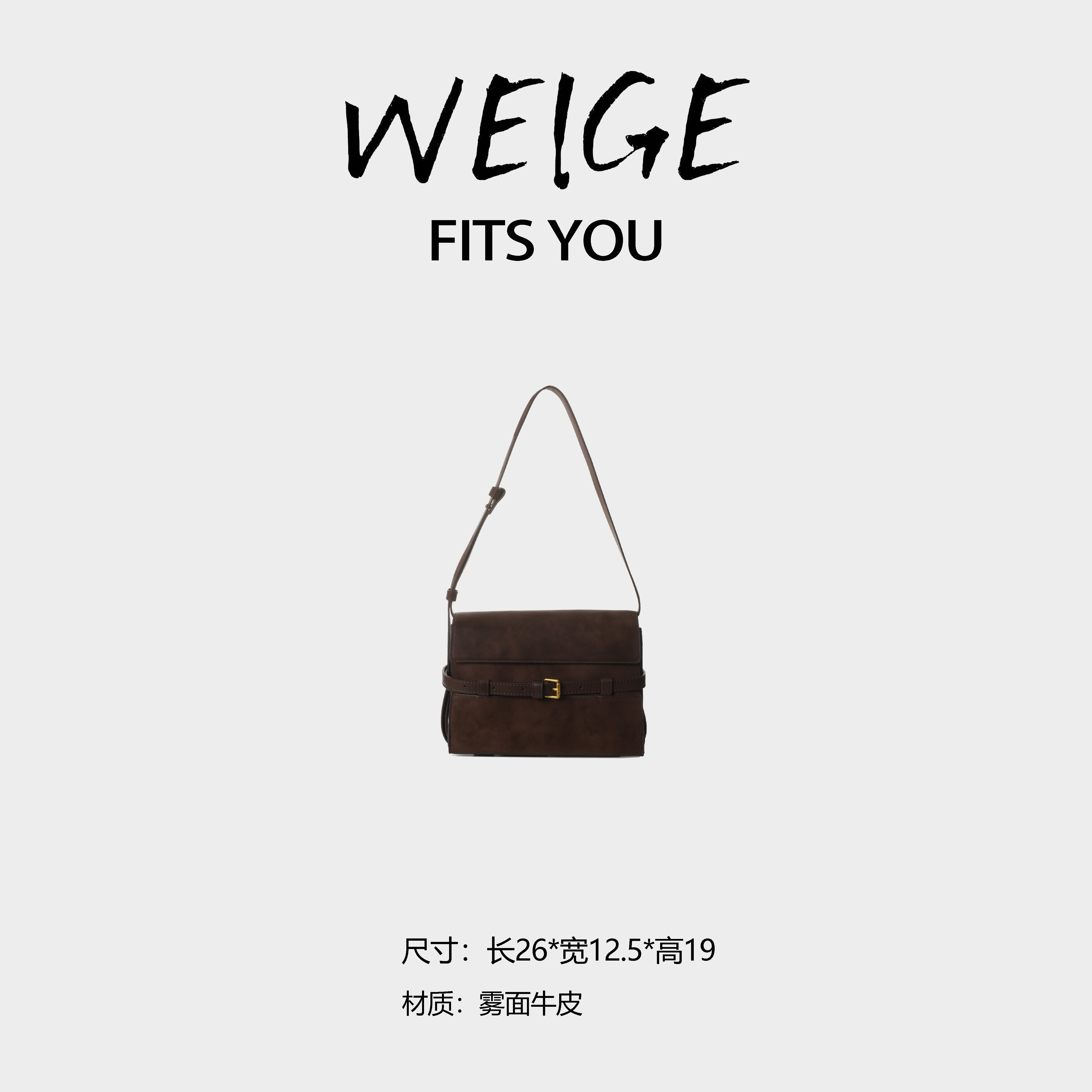 WEIGE【小方包】牛皮腋下单肩包BV241135-咖色