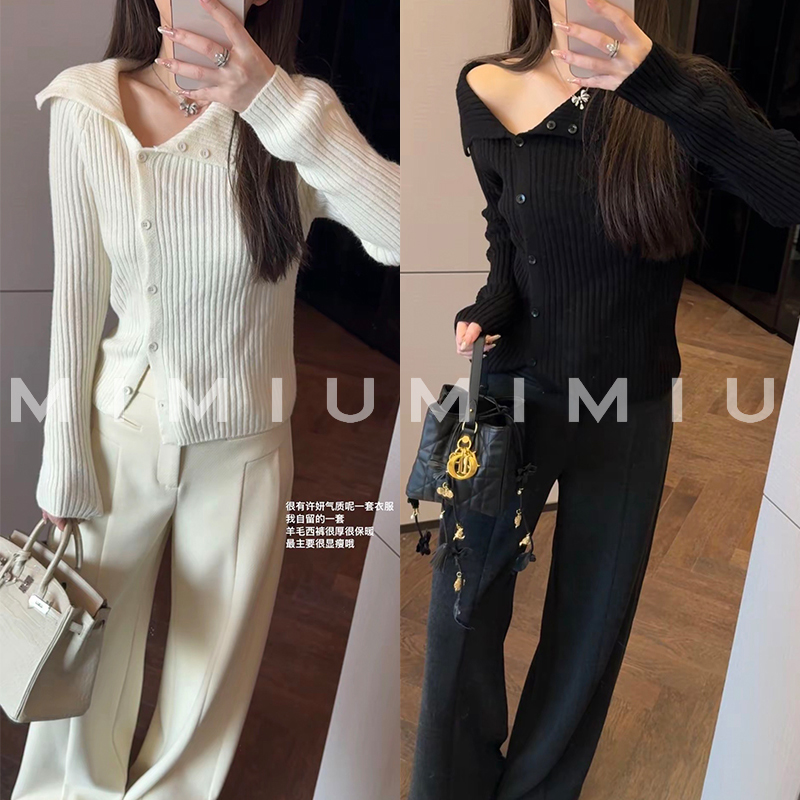 【mimius】U 设计感不对称斜襟翻领针织衫 WG10046