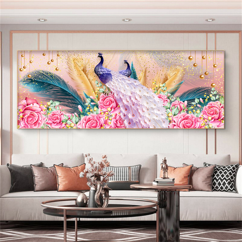 DC/蒂彩【富贵花开(孔雀)】满钻钻石画客厅手工DIY点钻十字绣装饰画