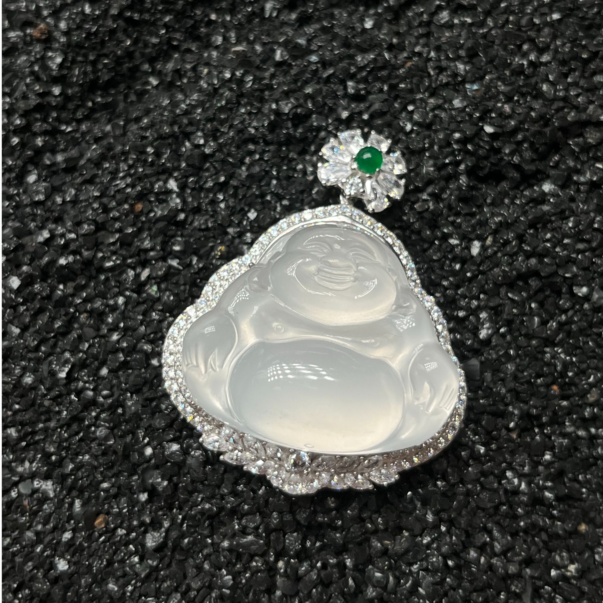 石英质玉 S925银豪镶封底佛公吊坠