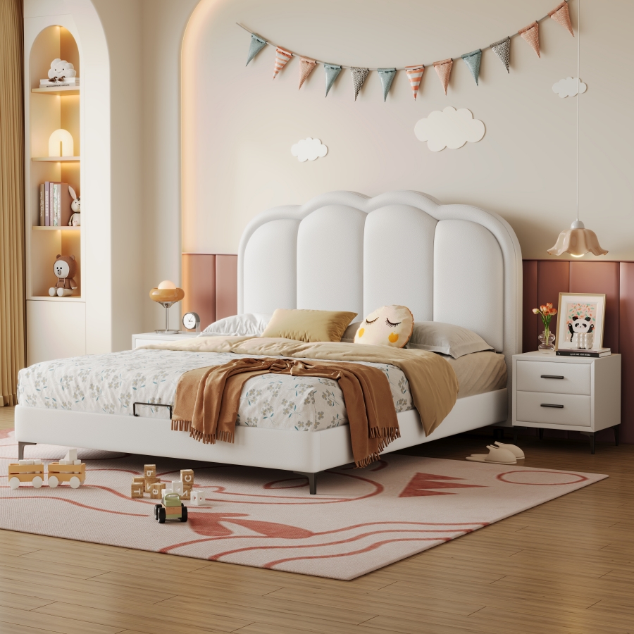 皇冠儿童床主卧双人床简约小户型真皮床轻奢高箱储物