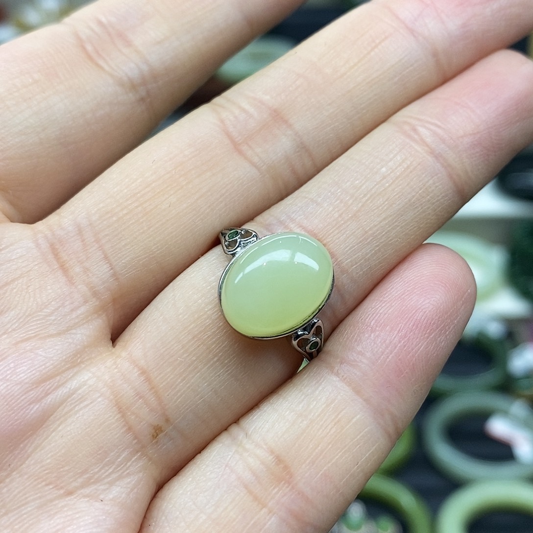 和田玉银S925镶嵌戒指