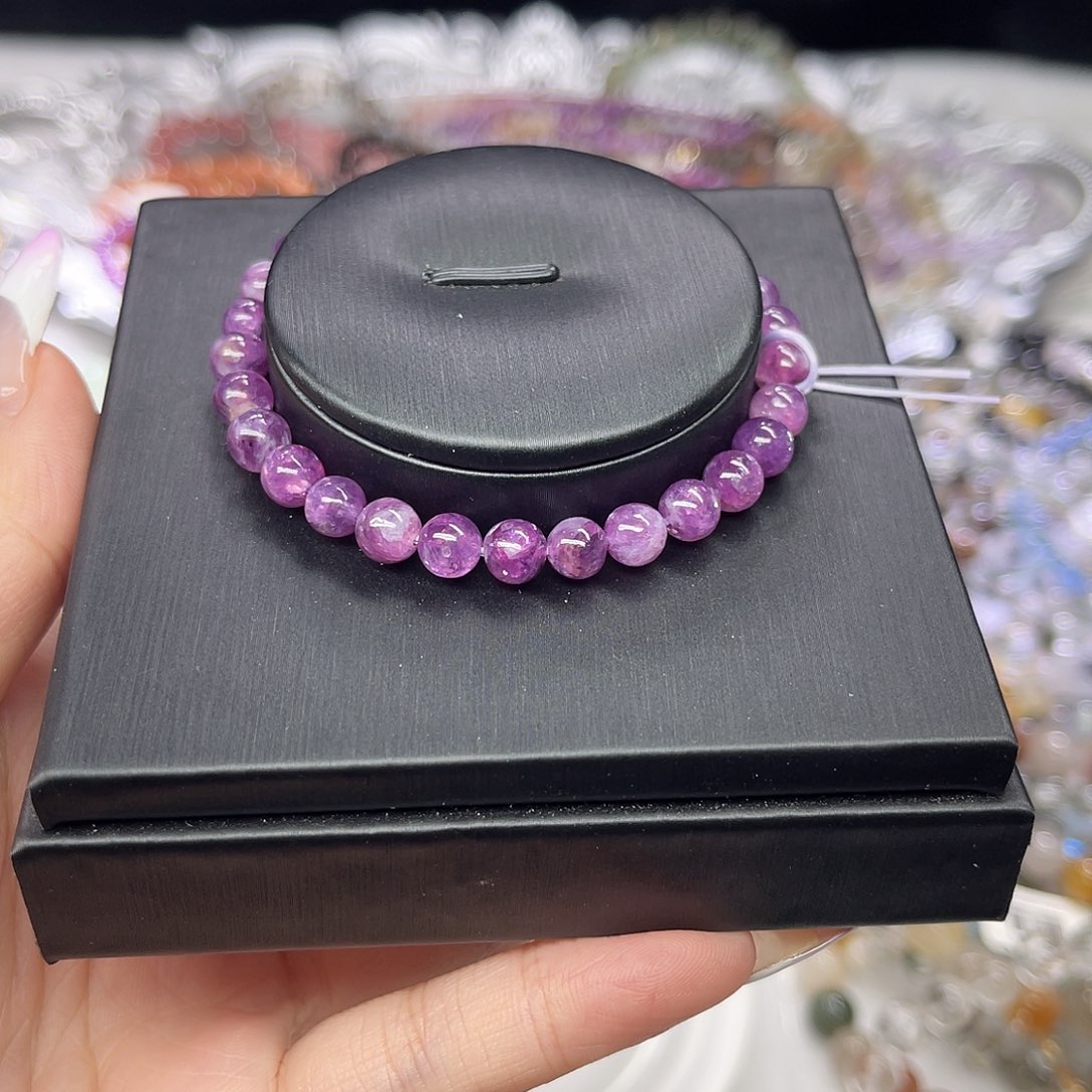 水晶手串未镶嵌紫祖母晶带闪片6mm