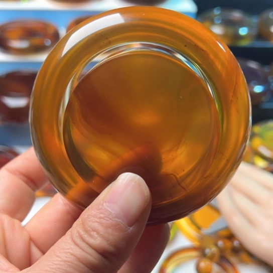琥珀手镯未镶嵌褔**臻金棕宽条手镯