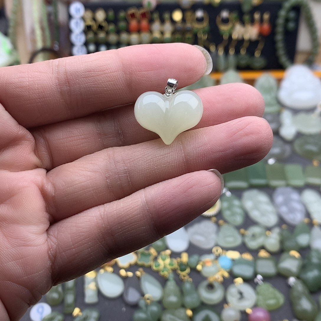 和田玉银S925镶嵌吊坠(不含链)