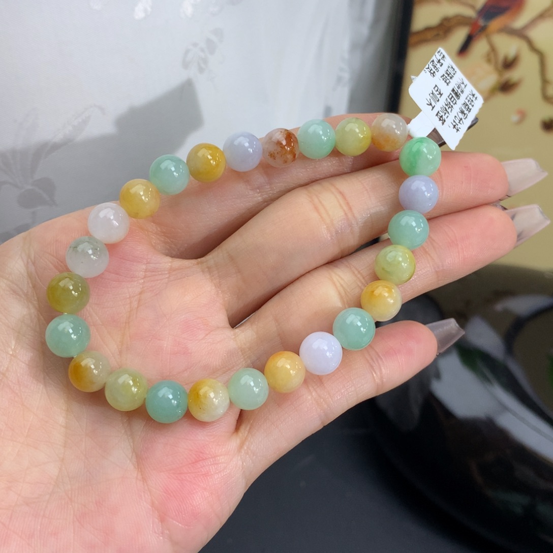 翡翠手链未镶嵌卡7.7胶润多宝手串