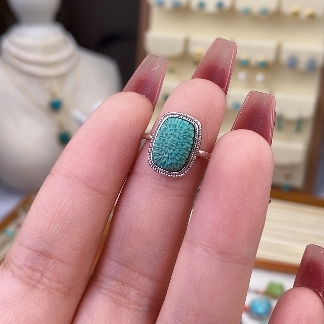 绿松石戒指银S925镶嵌