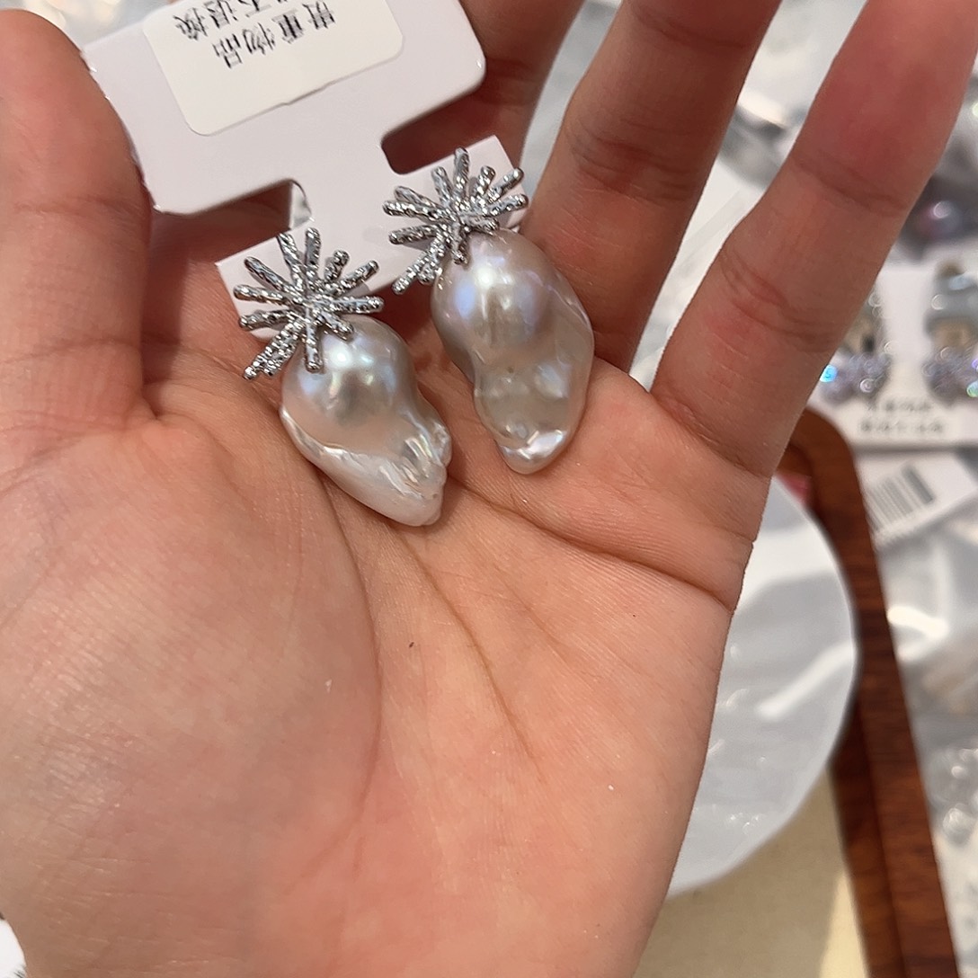 合金淡水珍珠耳饰