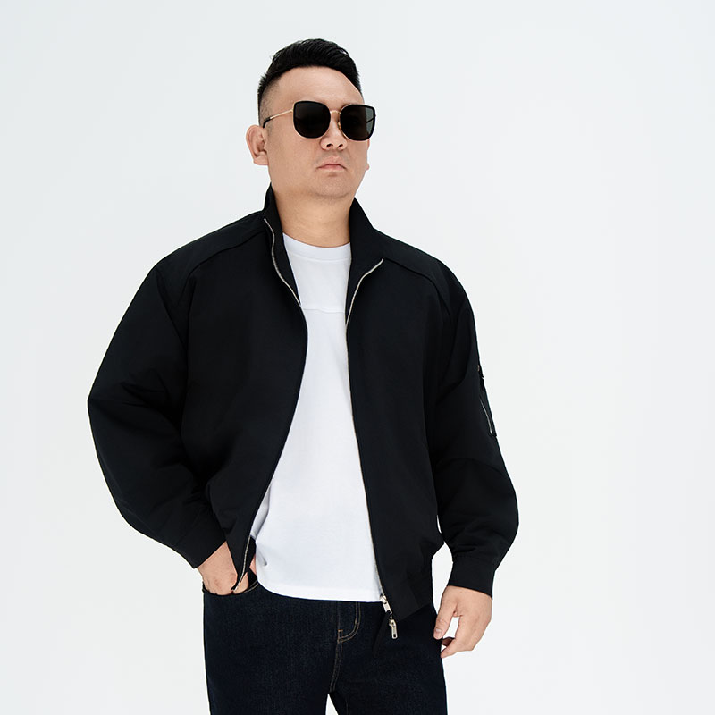 设计师款秋季通勤夹克男士高级感上衣纯色户外立领飞行员外套9395