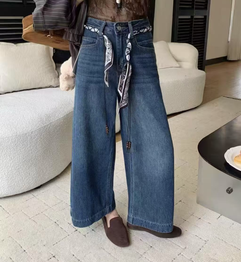 高腰加绒阔腿牛仔裤女冬加厚小个子显瘦直筒Z6331