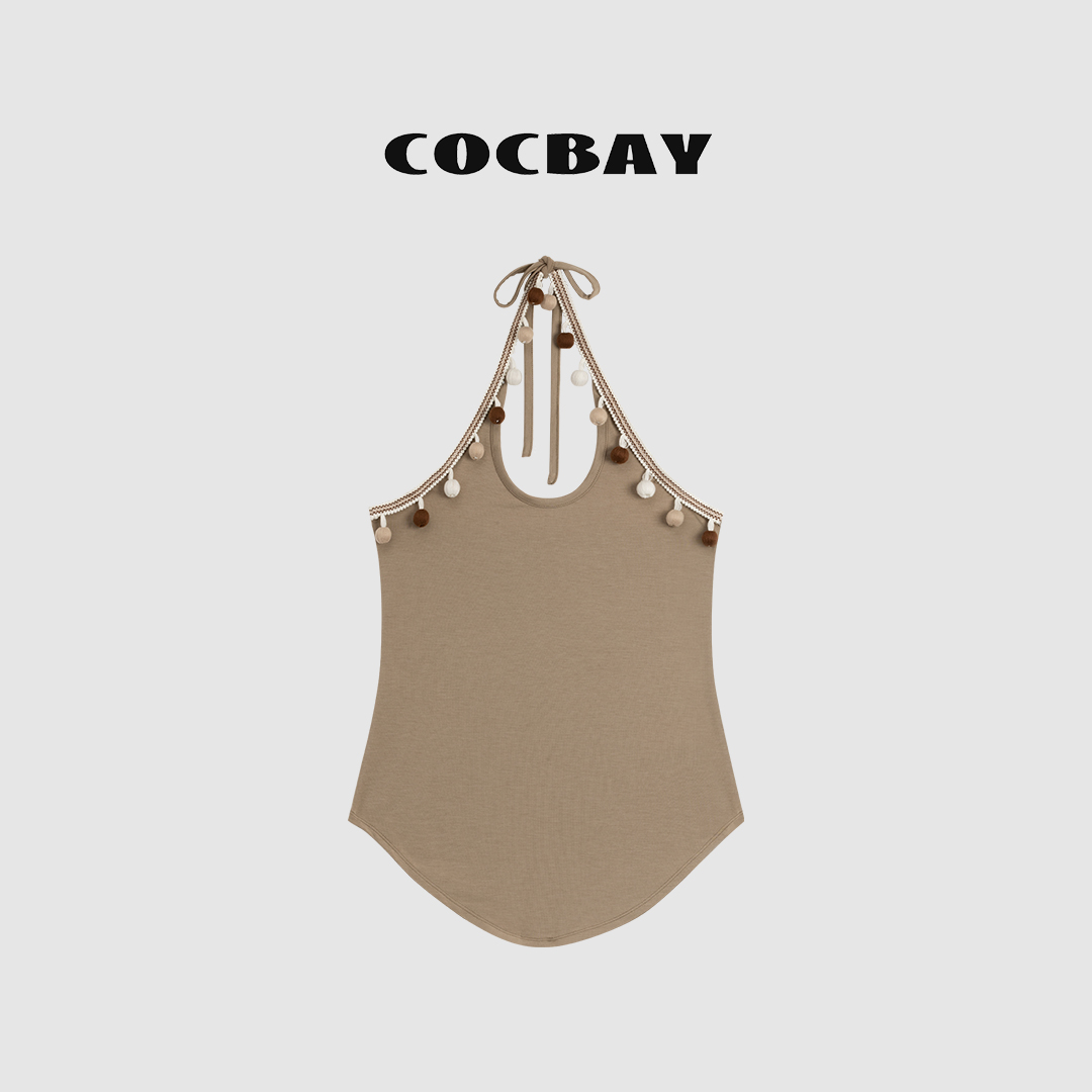 COCBAY-Urban Drift｜南法午后编织感珠边U领气质挂脖背心YB0020