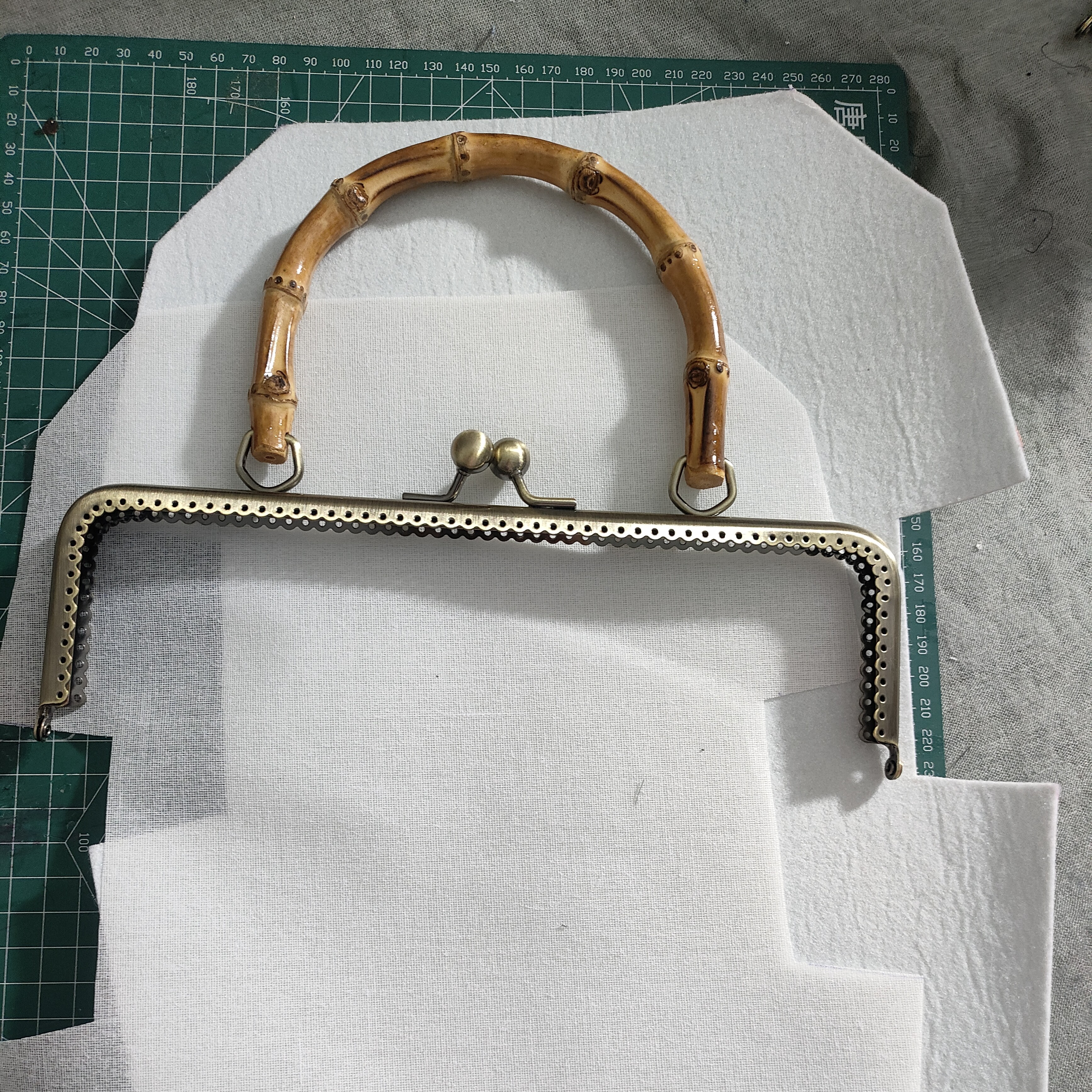 匠人包，25厘米竹节提手口金，天然竹子，（口金，裁好的铺棉，树脂衬）