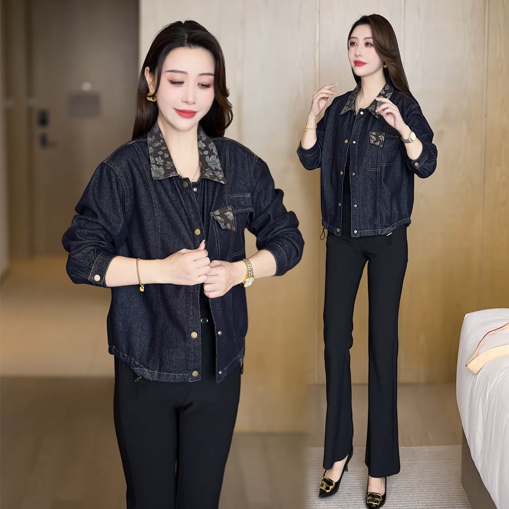 休闲牛仔外套女2025年秋季新款时尚百搭短款水洗牛仔翻领夹克上衣