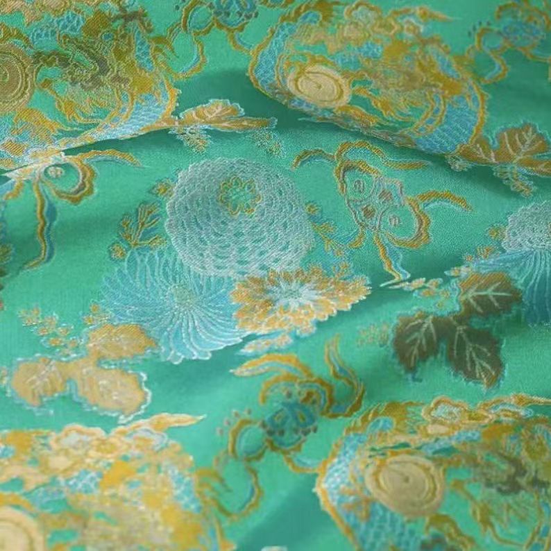 上久楷【团龙杂宝菊】140门幅新中式旗袍面料外套旗袍马甲高端宋锦