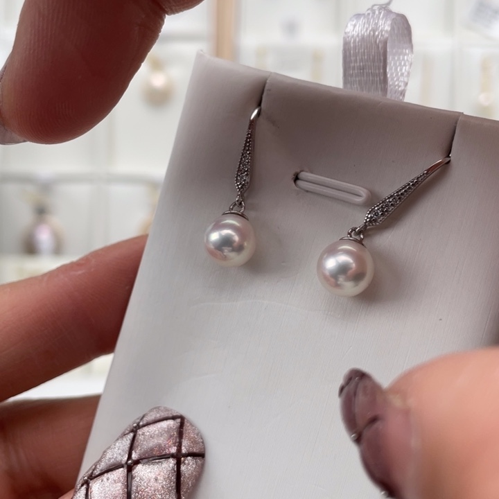 海水珍珠耳饰银S925镶嵌