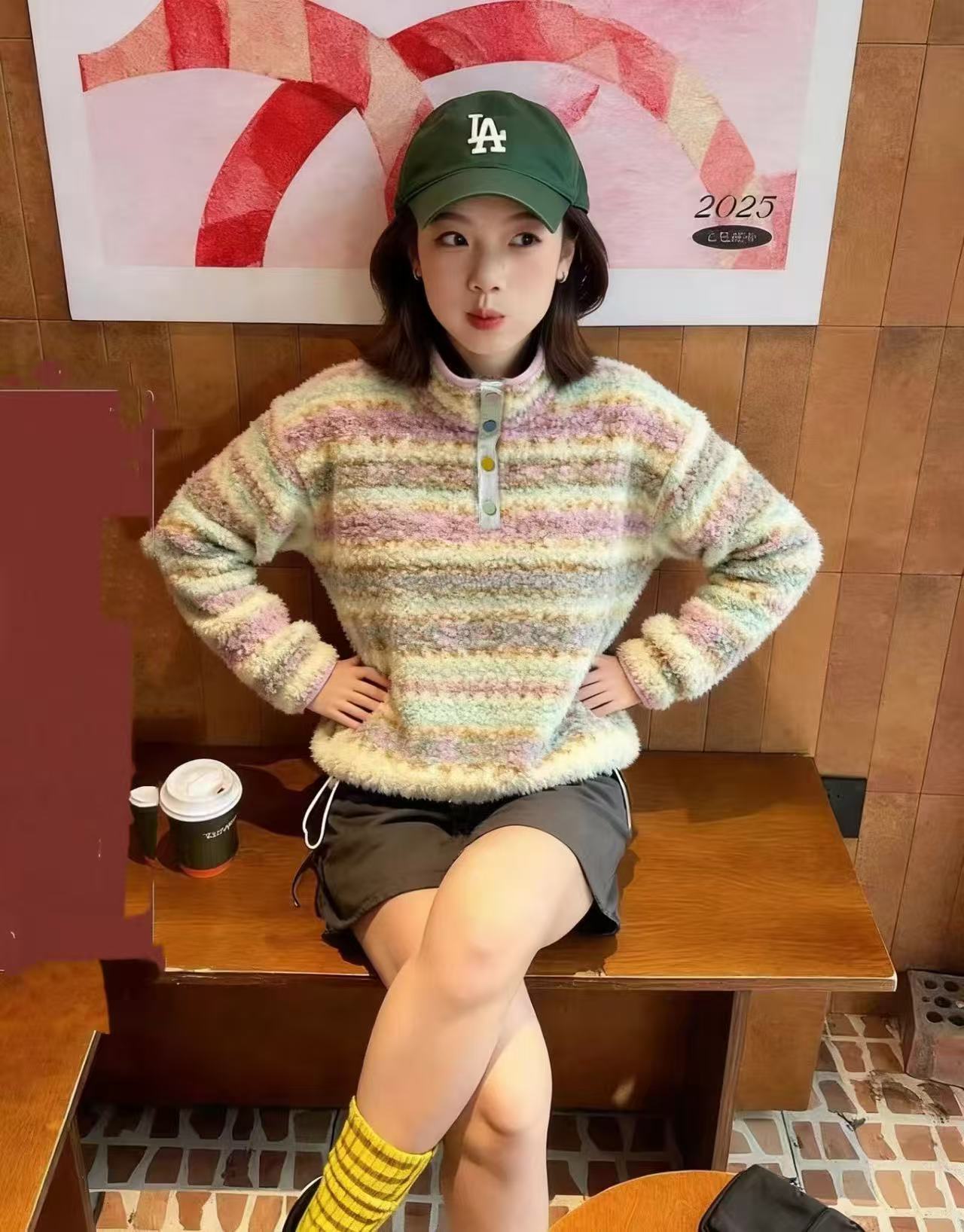 张张【张张家】J351-J400休闲慵懒风条纹长袖百搭秋季女装毛针织衫