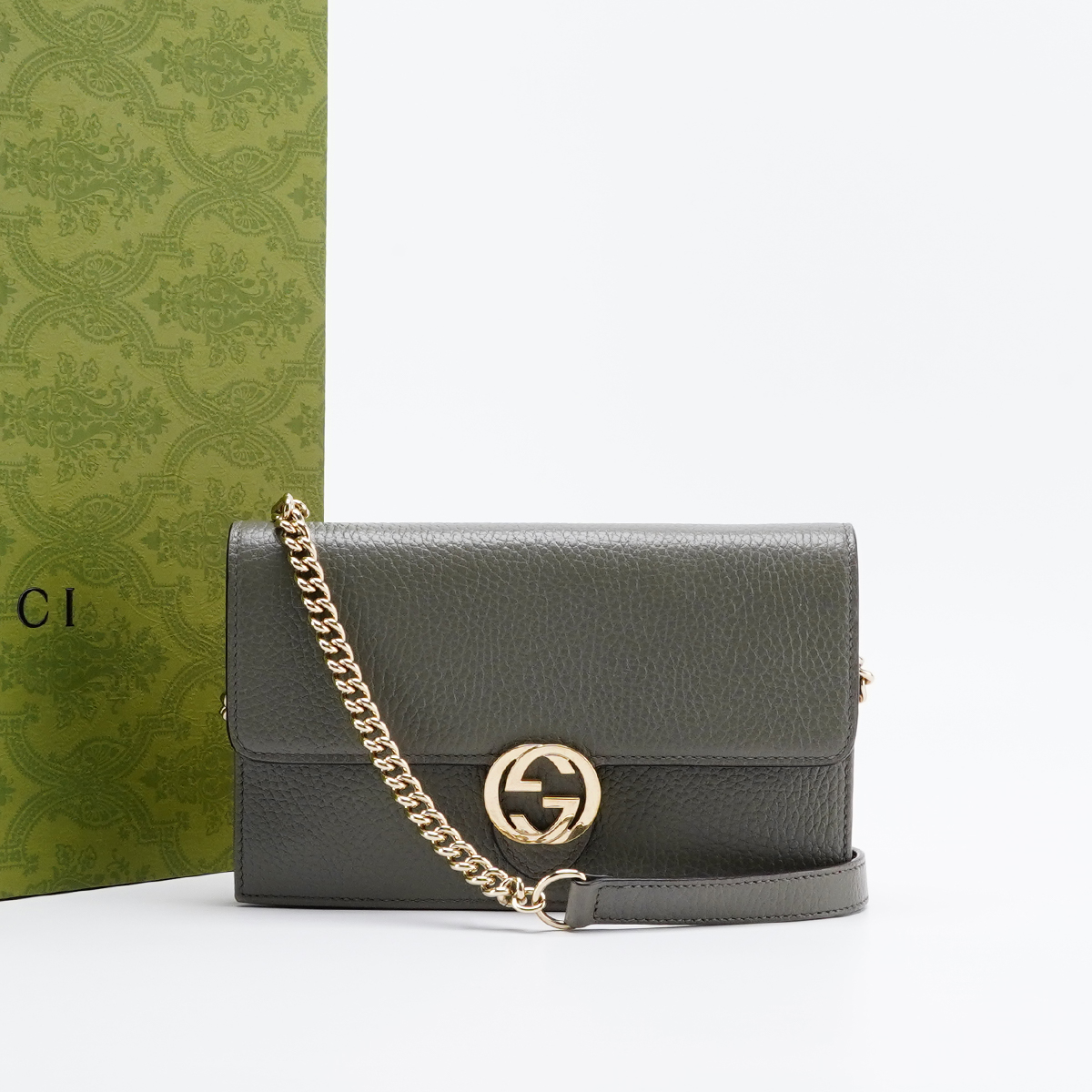 95新 GUCCI/古驰 风琴woc灰色链条包【诗诗一口价】BG22000071