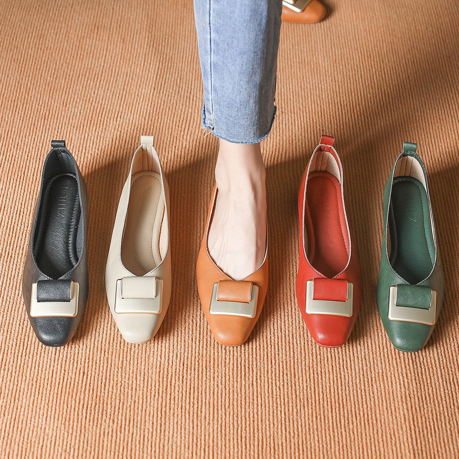 2025年新款小方头单鞋方扣V口软底软面百搭工作鞋瓢鞋奶奶鞋