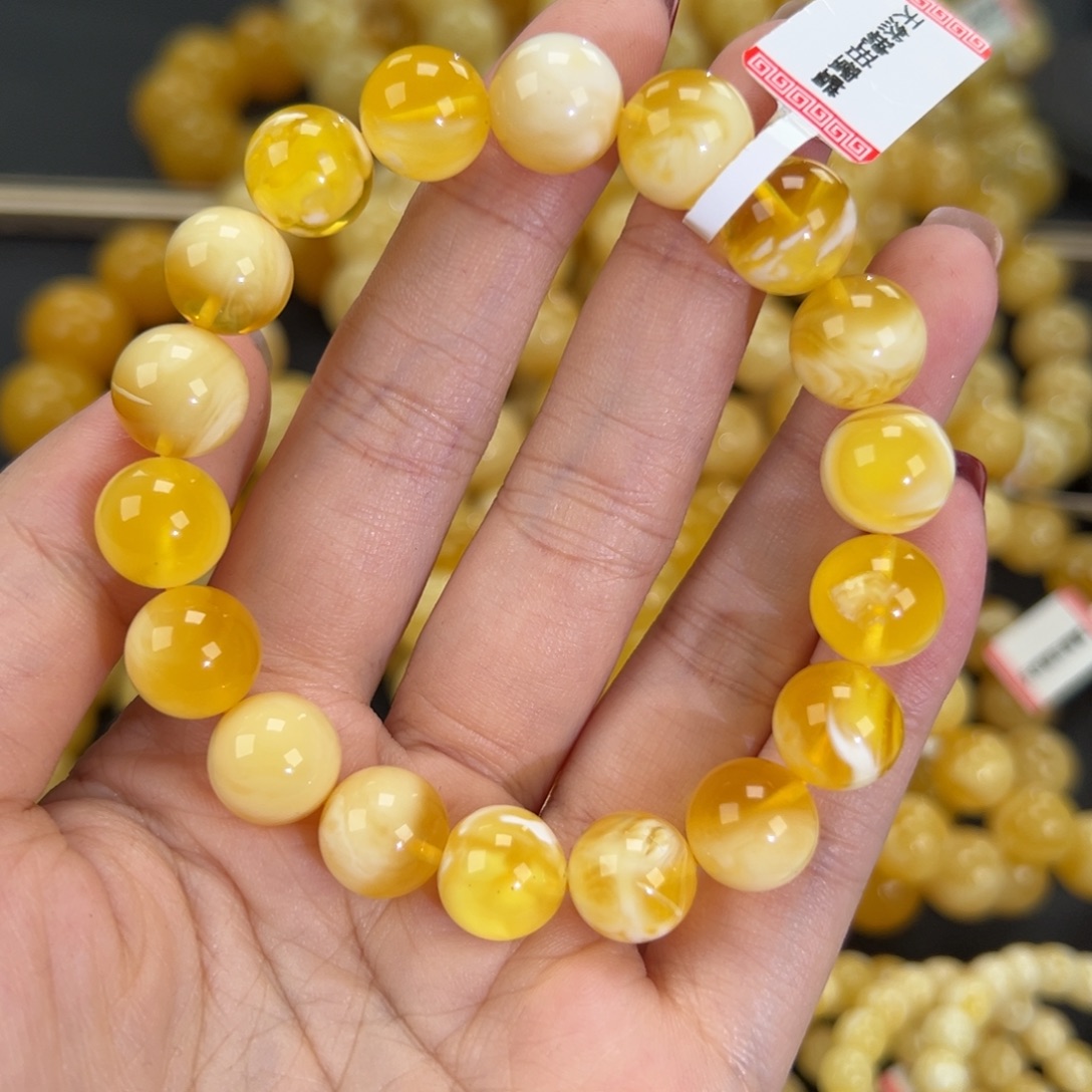 琥珀未镶嵌手链16.4金瓷白